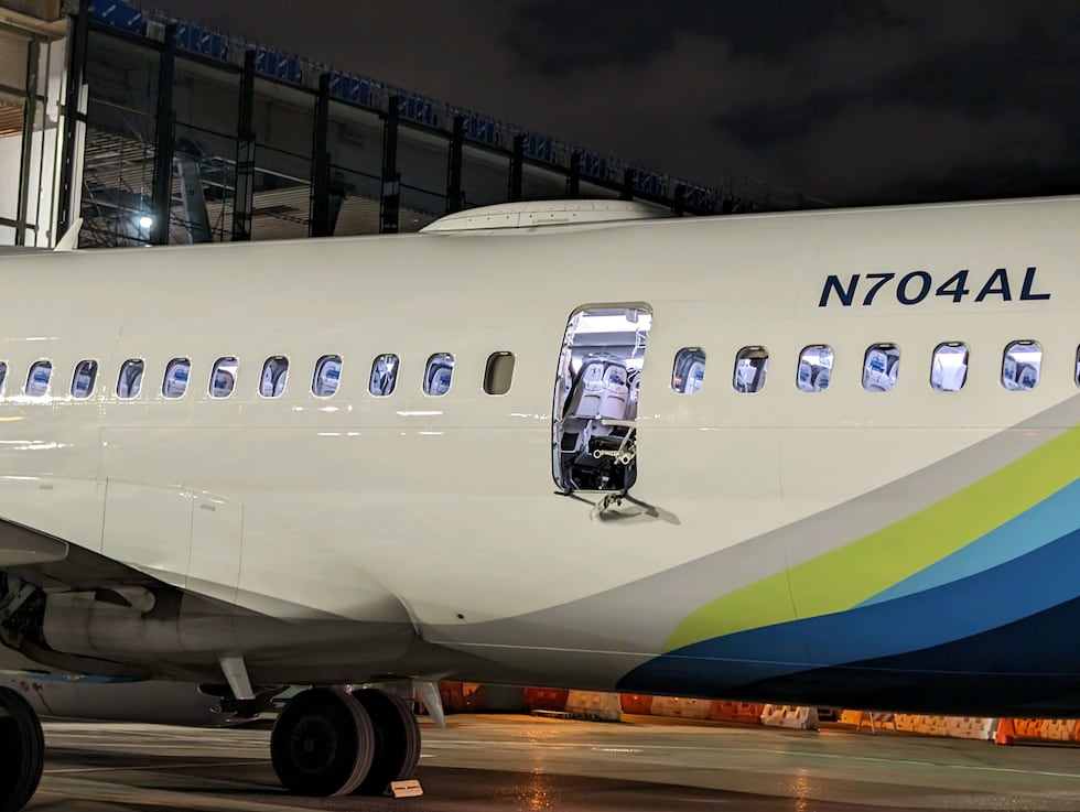 Alaska Airlines flight grounded at Portland International Airport on Friday, Jan. 5, 2024...
