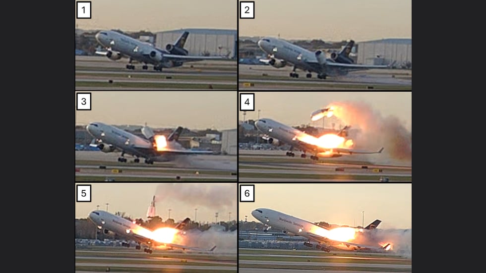 This combination photo provided by the National Transportation Safety Board via UPS shows a...