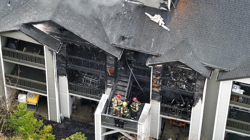 Drone shot of the damaged apartment complex