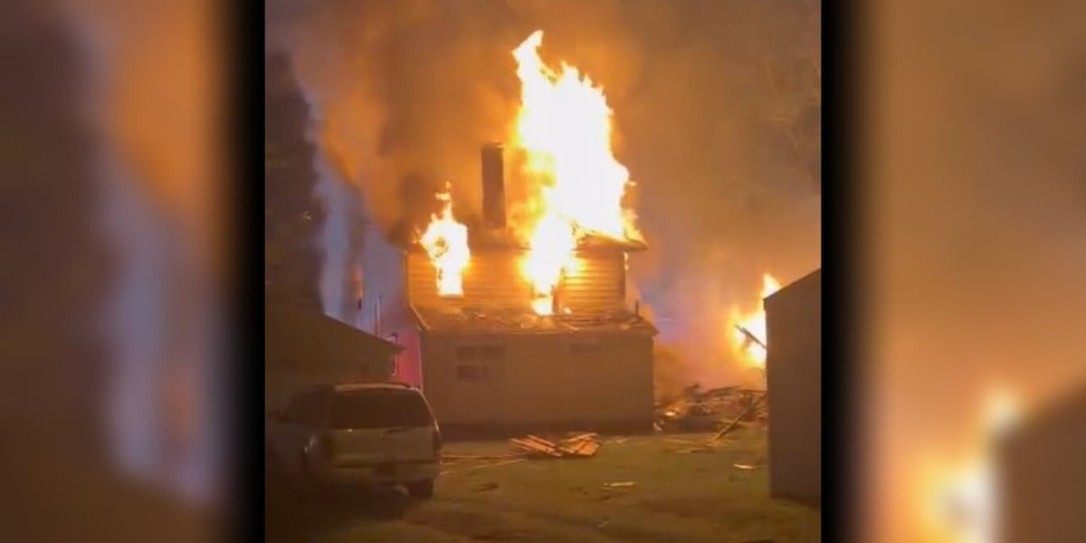 Coverage image for: Two injured in house explosion caught on video