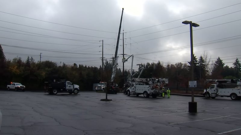 Crews on scene to replace power pole following fire near the Cedar Hills area