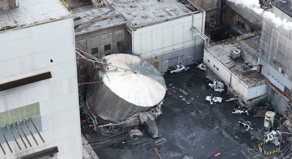 Damaged chemical vat at Nippon facility in Longview
