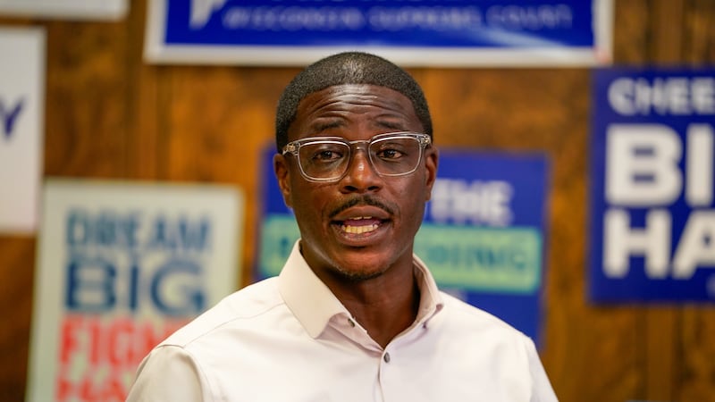 David Crowley, Democratic candidate for Wisconsin governor speaks to supporters gathered at...