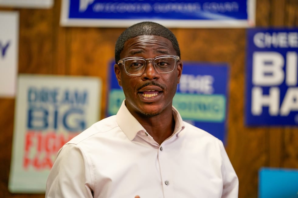 David Crowley, Democratic candidate for Wisconsin governor speaks to supporters gathered at...