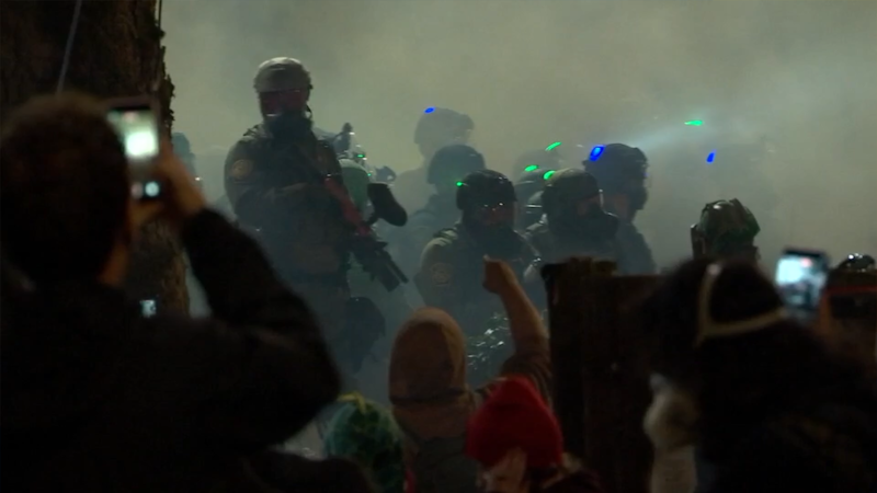 "Hundreds" gather outside the Portland, Ore., ICE facility following the 'No Kings' protest,...