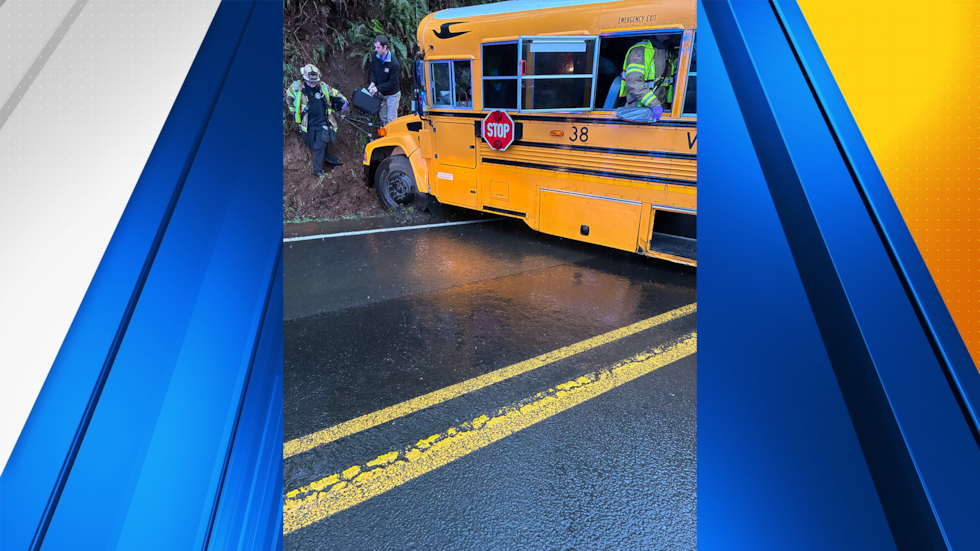 School bus carrying Vernonia High School basketball teams that was reportedly hit by a car on...