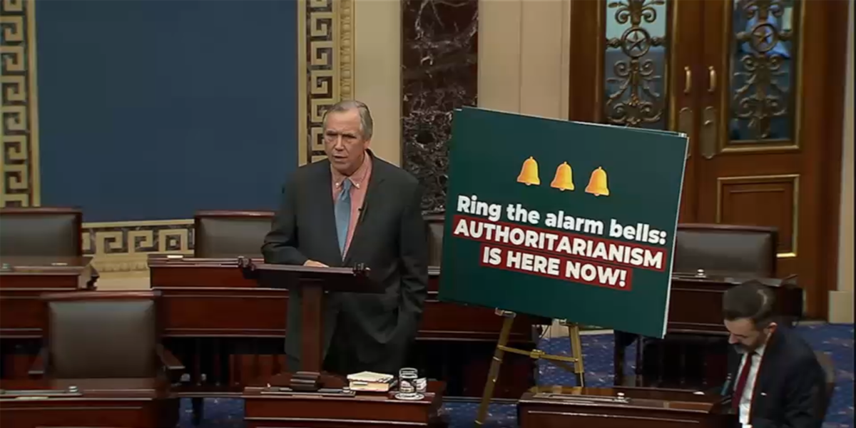 U.S. Senator Merkley gives speech on Senate floor in protest of ‘Trump’s grave threats to democracy’