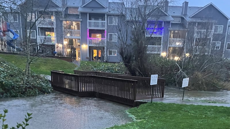 Flooding on Dec. 18, 2025, at an apartment complex in Gresham.