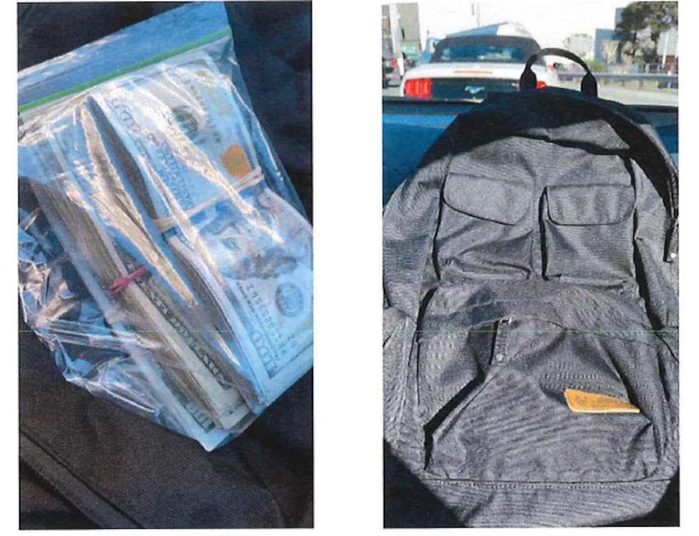 Photos of the backpack allegedly used in a money drop during a Chinese spy operation in the U.S.