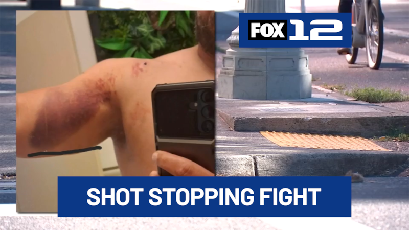A man is recovering after he says he was shot while breaking up a fight in downtown Portland.